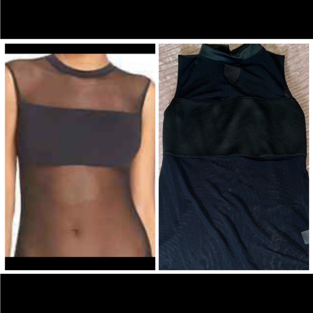 MIND CODE black mesh top with short turtle neck, size: SMALL NWOT.